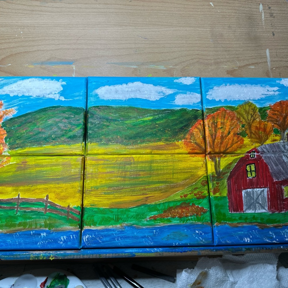 Autumn Landscape Canvas Art with Red Barn